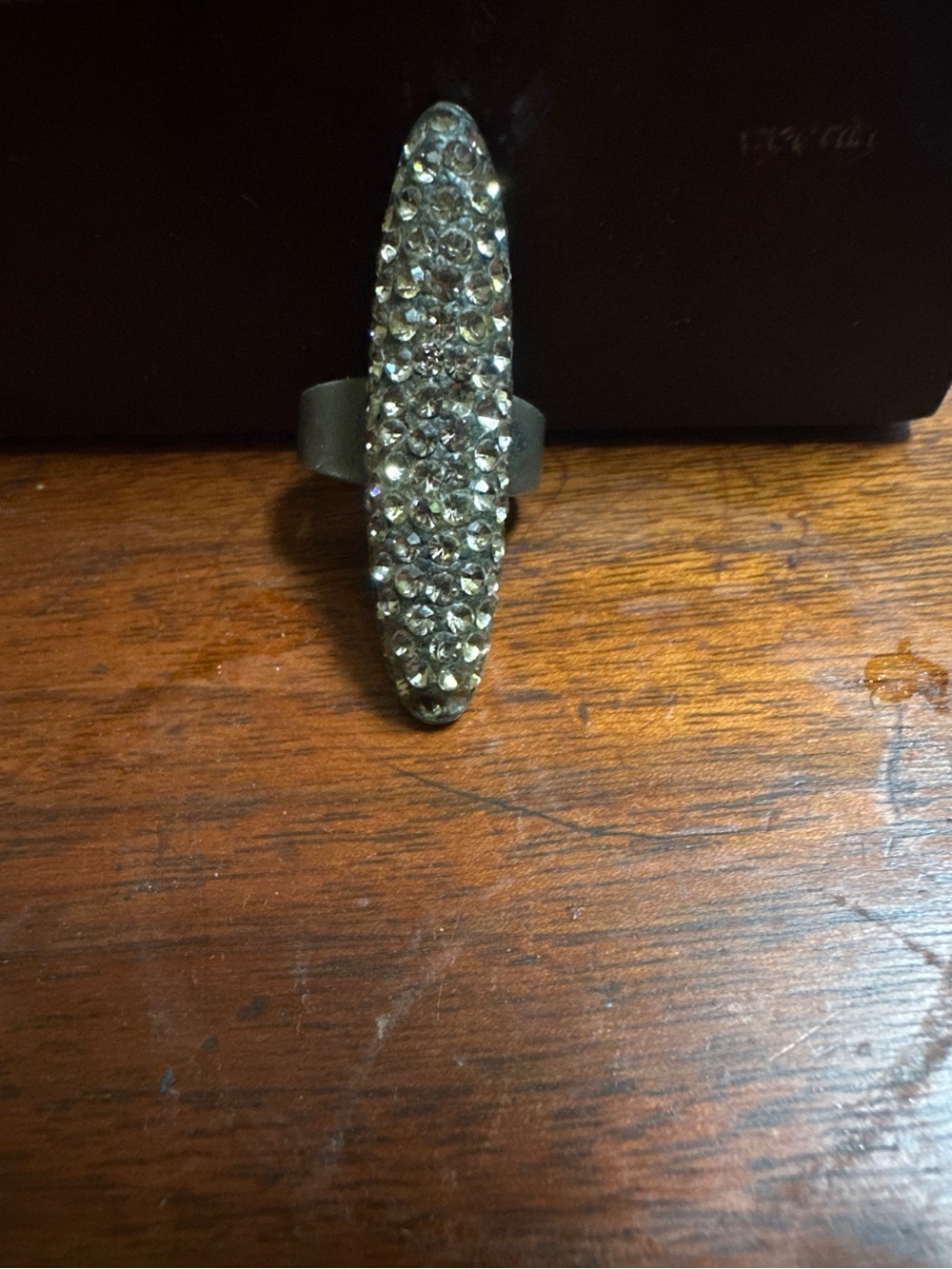 Long Oval Pavé Cocktail Ring in Black and Clear